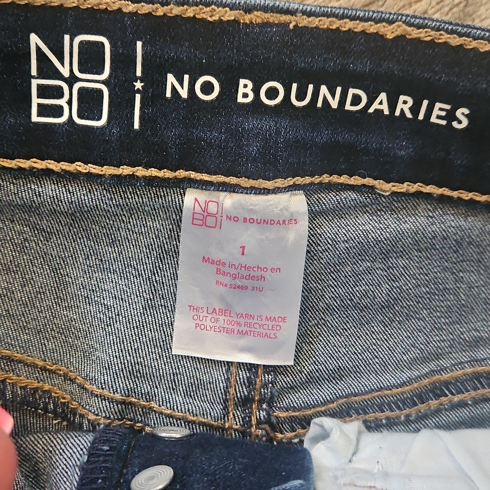 No Boundaries Dark Blue Distressed Boyfriend Jeans Size 1 - Picture 3 of 4